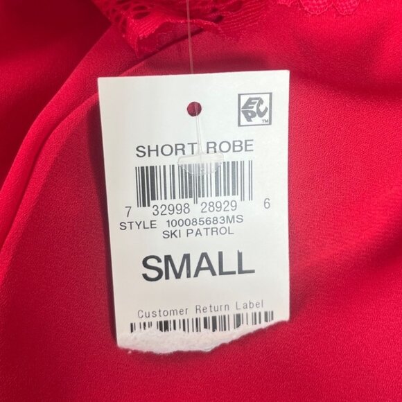 INC Intimates Short Robe Lace Trim Belt Womans Small Red New Sleepwear Silky - Picture 10 of 12